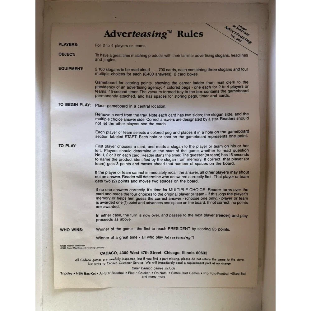 Vintage 1988 Adverteasing The Game of Slogans Commercials & Jingles Complete